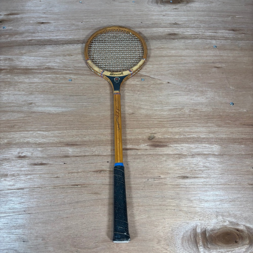 Vintage Bancroft Streamliner Wood Tennis Racquet Brown Blue Red 27 Inch